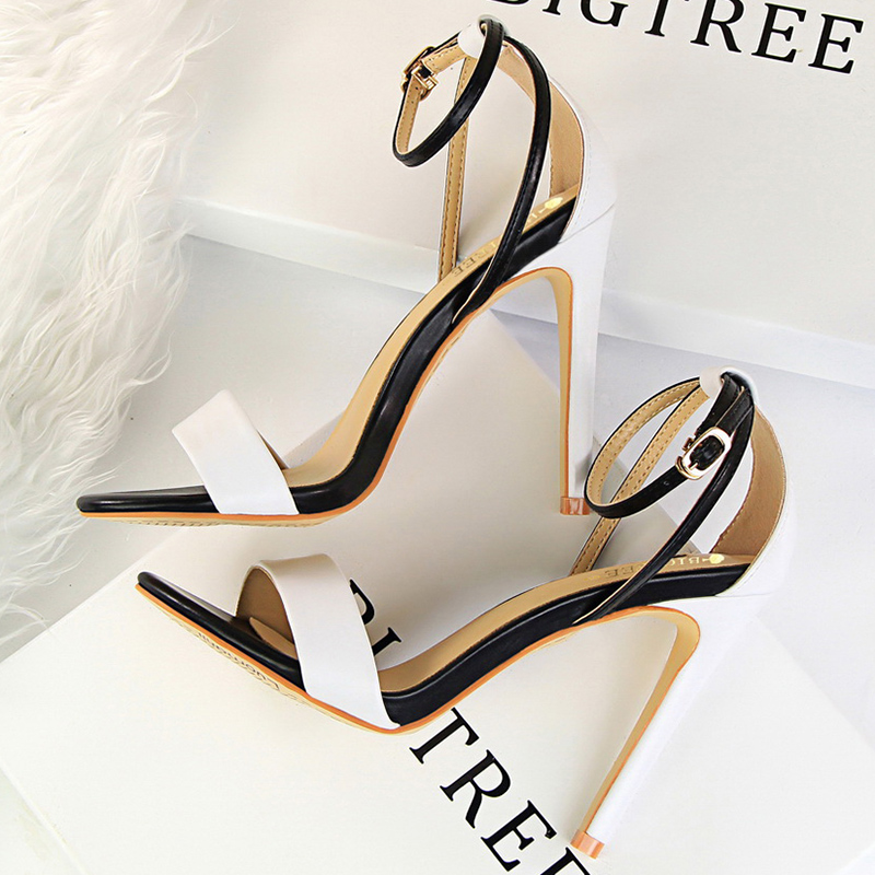 여성 블랙 화이트 간결한 가죽 11cm 하이힐 샌들 레 - Leather Work Dress 리뷰 및 가격